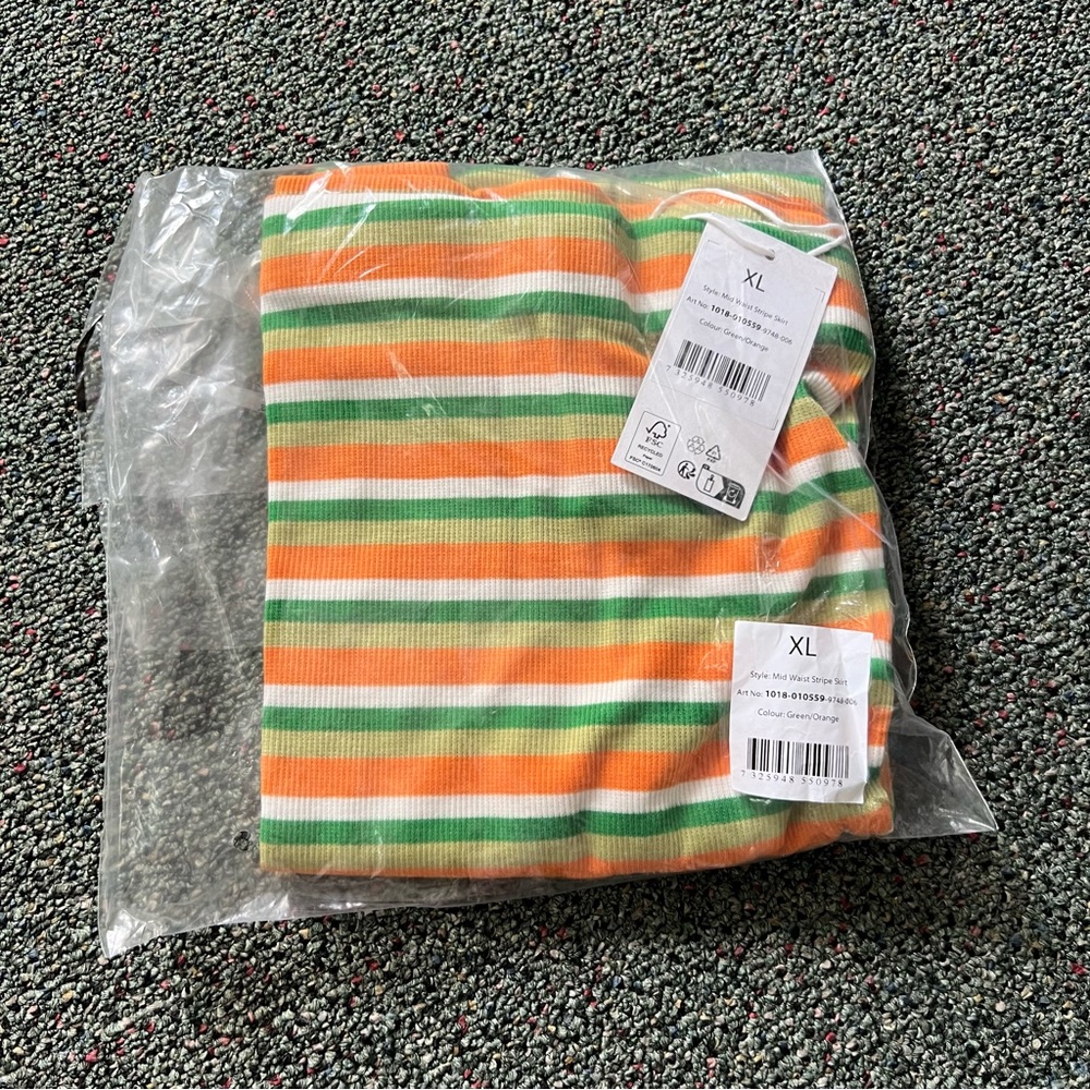 NA-KD Orange & Green Striped Pattern Maxi Pencil Bodycon Modest Stretch Skirt XL - Picture 15 of 15